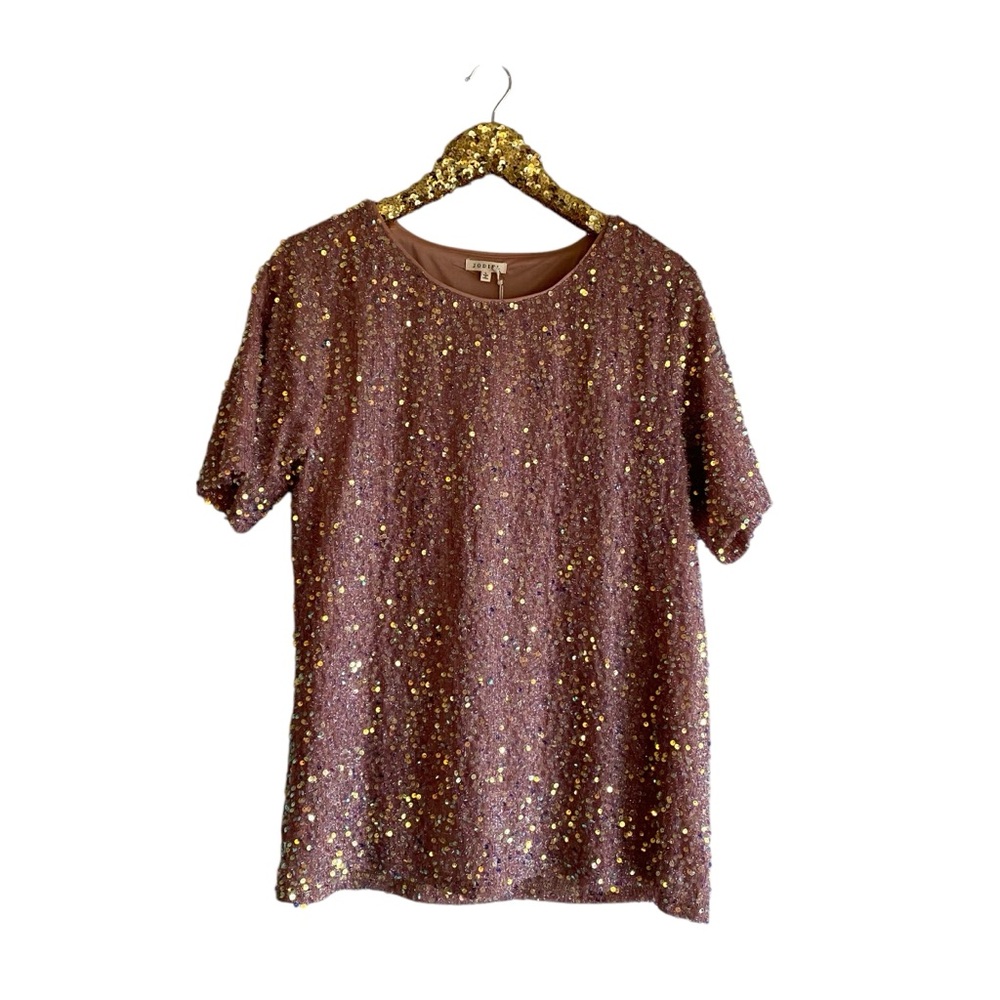NWT Sequin Embellished Taupe Rose Gold Top